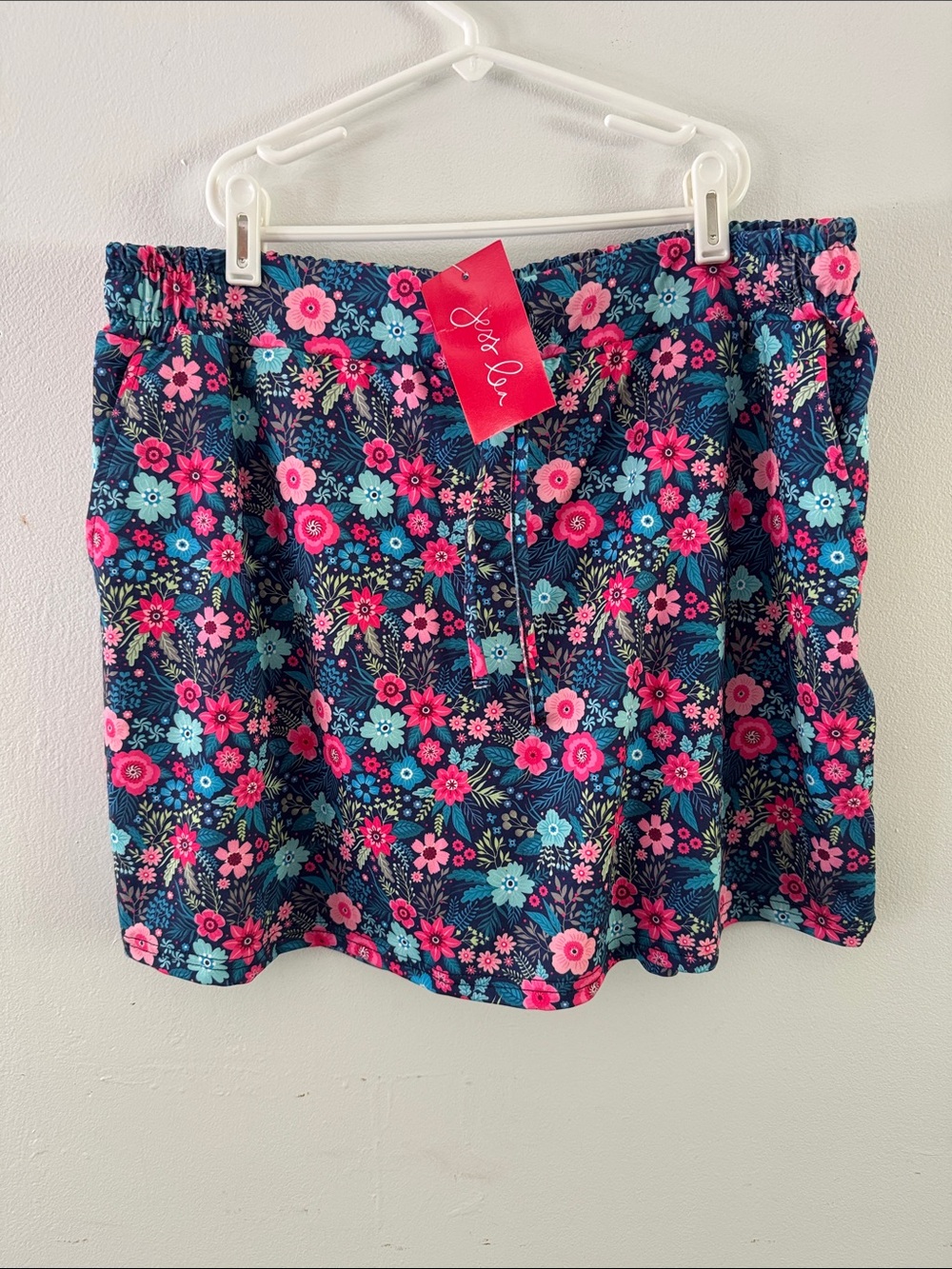 Jess Lea Floral Navy Skort with Pink & Aqua Blooms Sz XXL